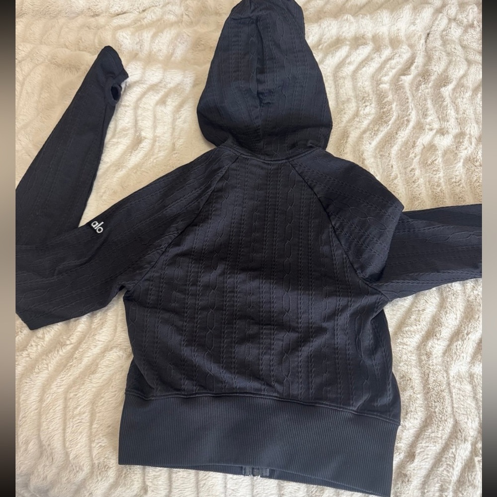 ALO Yoga Charcoal Cable Knit Zip-Up Hoodie - Picture 2 of 4
